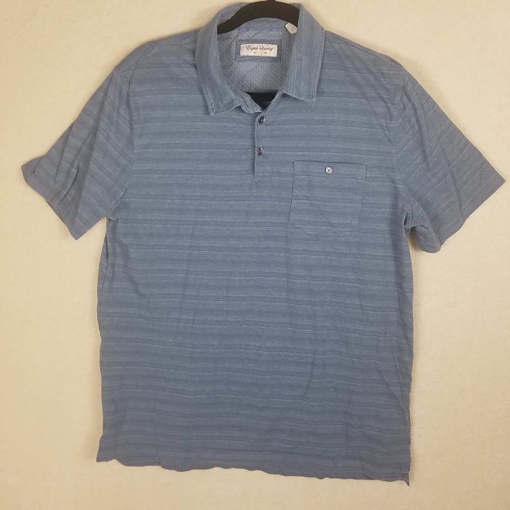 English Laundry Polo Shirt Mens Large Blue Excellent Short Sleeve Slub Stripe